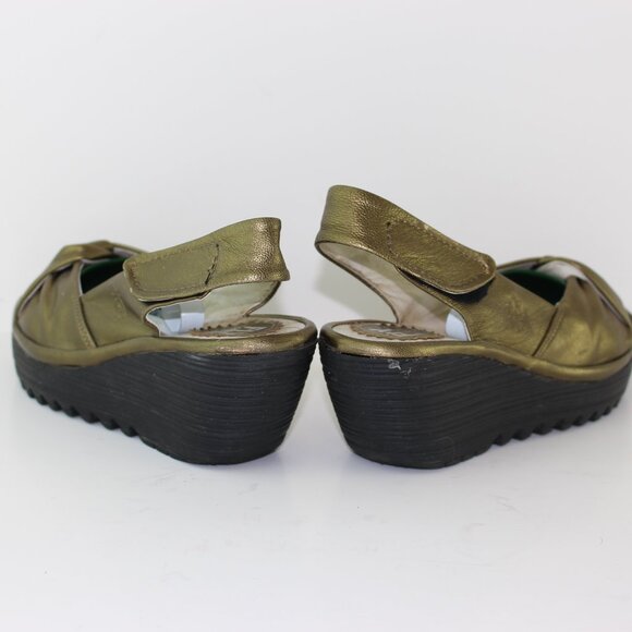 Fly London Yakin Golden Slingback Wedge Sandal (6.5 US) - Picture 6 of 8